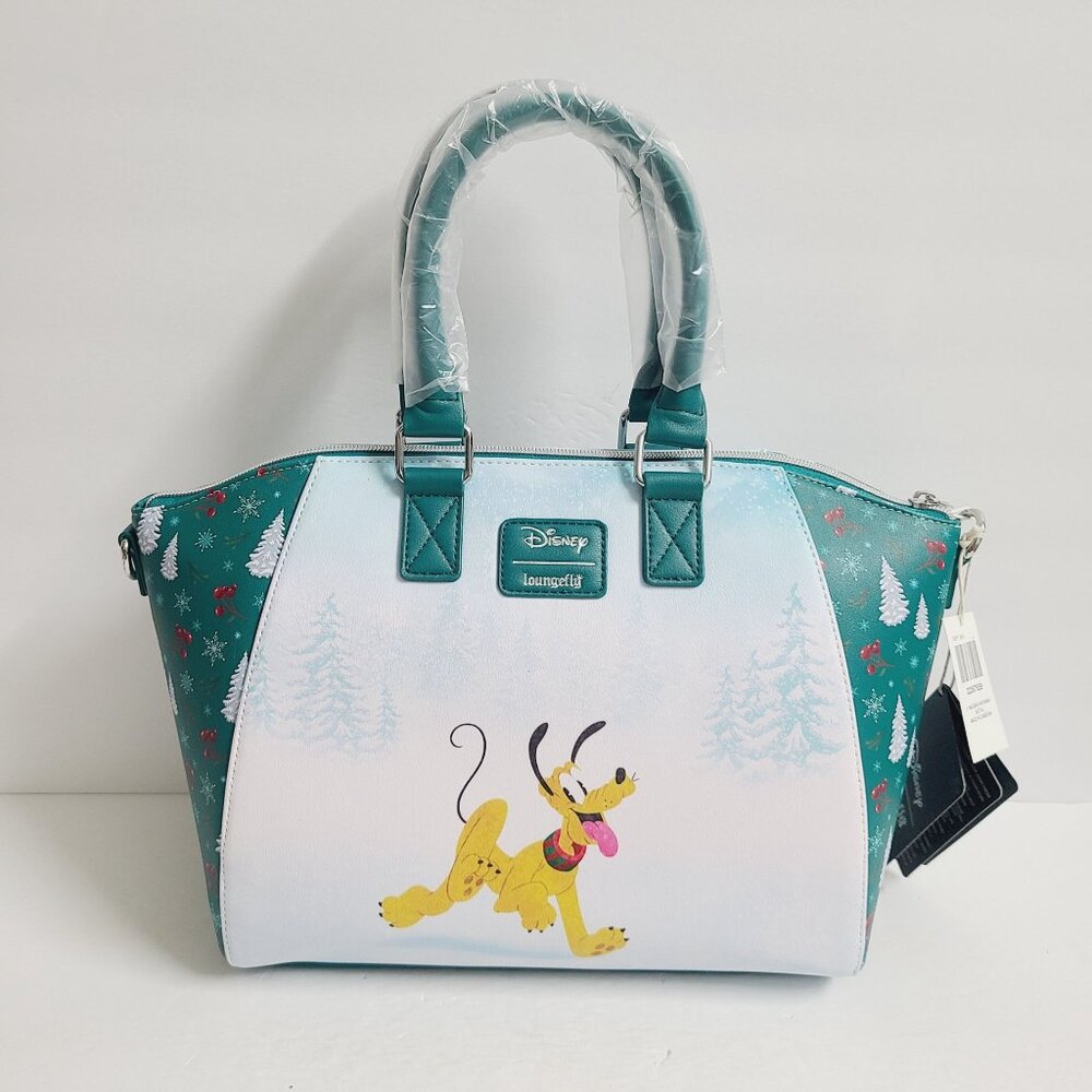Loungefly Disney Mickey Mouse Minnie Mouse Christmas Snowman Satchel Bag - Picture 2 of 5